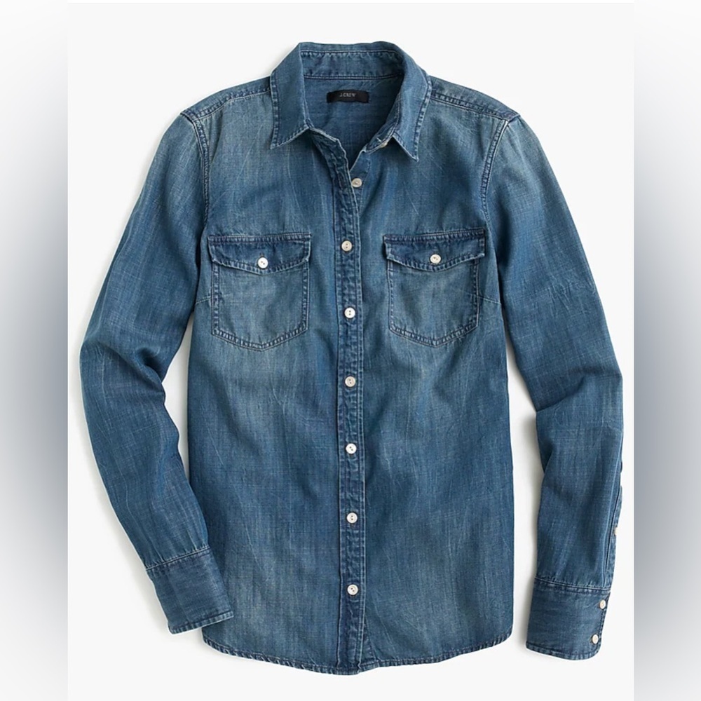 J. Crew Western Chambray Casual Button Down Shirt Slim Sz 0